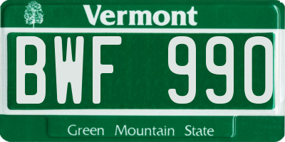 VT license plate BWF990