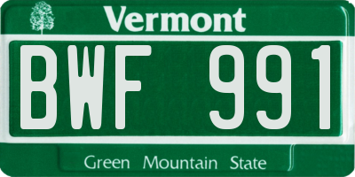 VT license plate BWF991