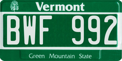 VT license plate BWF992