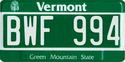 VT license plate BWF994