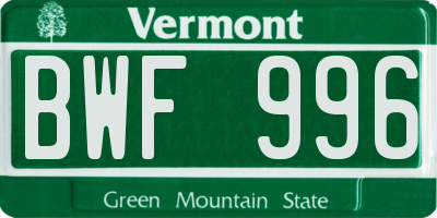 VT license plate BWF996