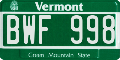 VT license plate BWF998