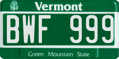 VT license plate BWF999