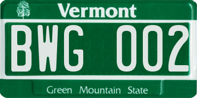 VT license plate BWG002