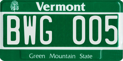 VT license plate BWG005