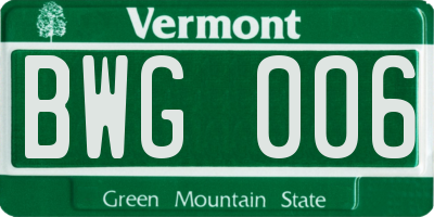 VT license plate BWG006