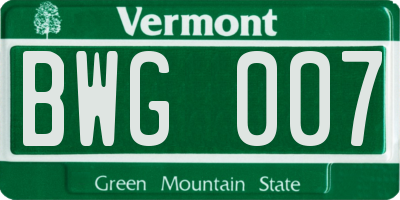 VT license plate BWG007