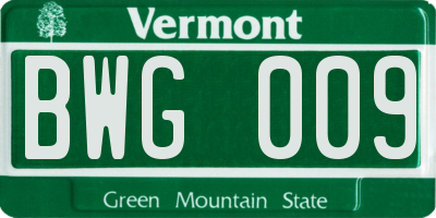 VT license plate BWG009