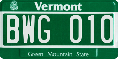 VT license plate BWG010