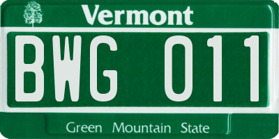 VT license plate BWG011