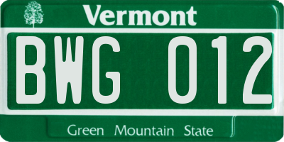 VT license plate BWG012