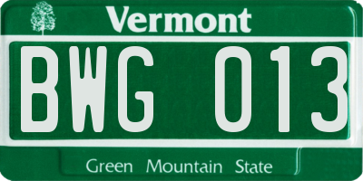 VT license plate BWG013