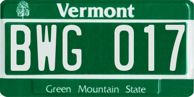 VT license plate BWG017