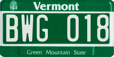 VT license plate BWG018
