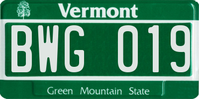 VT license plate BWG019