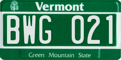 VT license plate BWG021