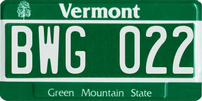 VT license plate BWG022