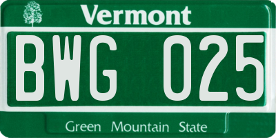 VT license plate BWG025