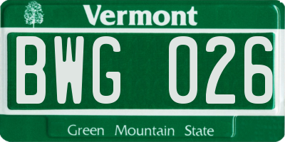 VT license plate BWG026