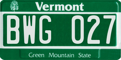 VT license plate BWG027