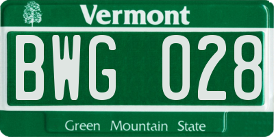 VT license plate BWG028