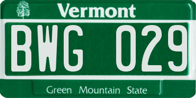 VT license plate BWG029