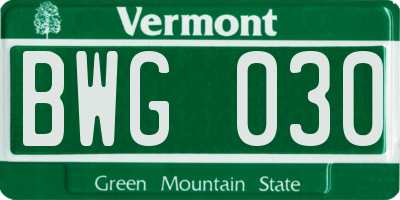 VT license plate BWG030