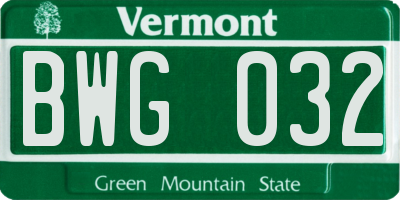 VT license plate BWG032