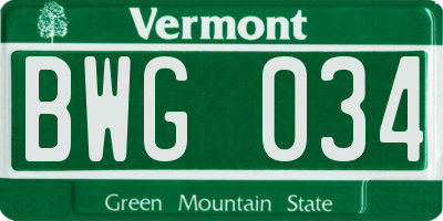 VT license plate BWG034