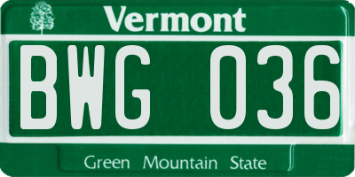 VT license plate BWG036