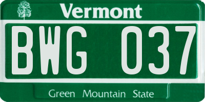 VT license plate BWG037