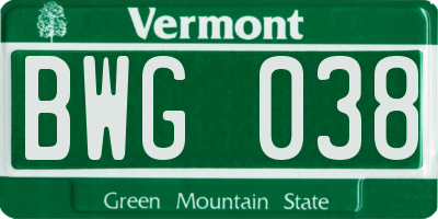 VT license plate BWG038