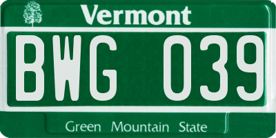 VT license plate BWG039