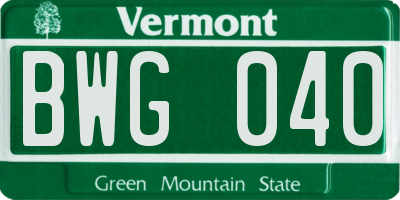 VT license plate BWG040