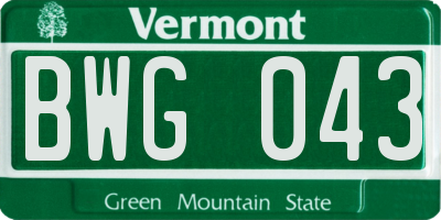 VT license plate BWG043