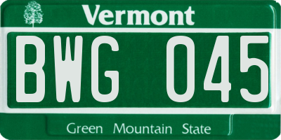 VT license plate BWG045