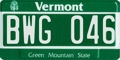 VT license plate BWG046