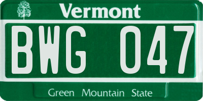 VT license plate BWG047