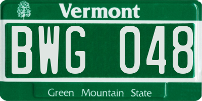 VT license plate BWG048