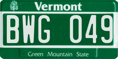 VT license plate BWG049