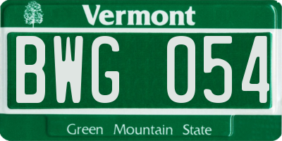 VT license plate BWG054