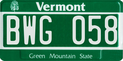 VT license plate BWG058