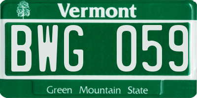 VT license plate BWG059