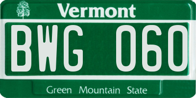 VT license plate BWG060