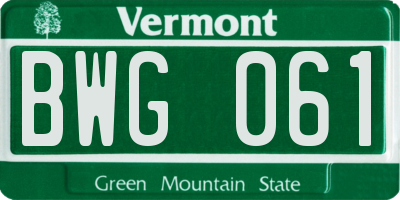 VT license plate BWG061
