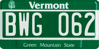 VT license plate BWG062