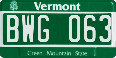 VT license plate BWG063