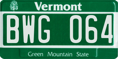 VT license plate BWG064