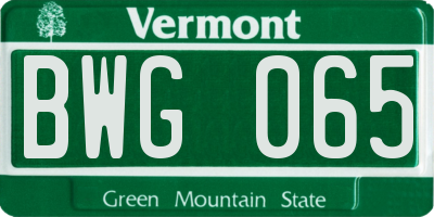 VT license plate BWG065