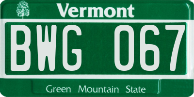 VT license plate BWG067